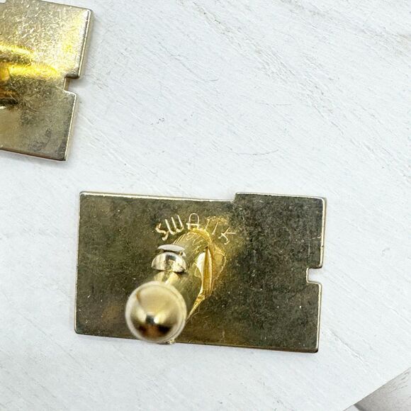 Swank Greek Key Cufflinks Vintage Gold Tone MCM Wedding Fancy Dapper - Picture 5 of 6